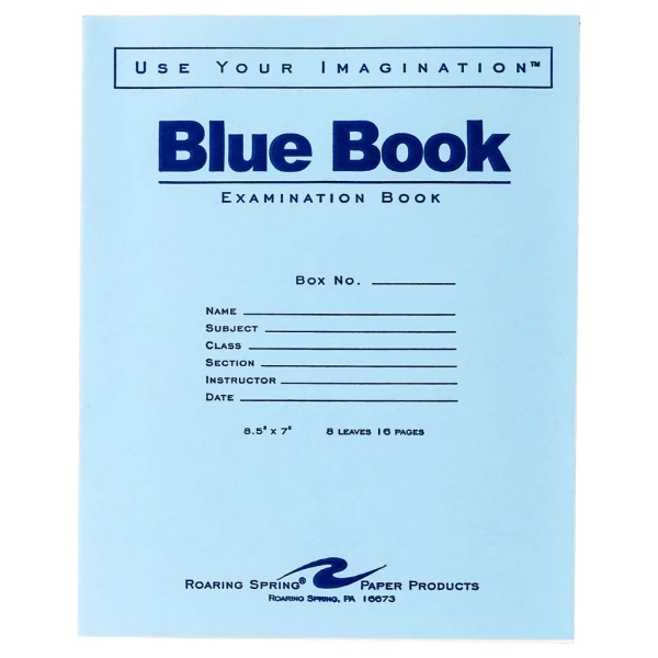 Roaring Spring Blue Exam Book, Legal Rule, 8-1/2 x 7, White - 8 Sheets